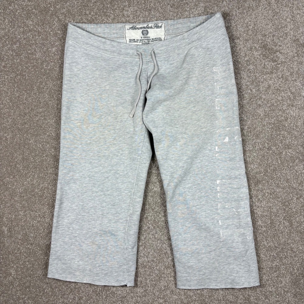 Abercrombie & Fitch Womens XS Gray Cropped Sweatpants Y2K Drawstring Capris